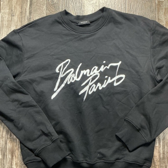 Balmain Black Crewneck Sweater with White Logo Size Small - Picture 2 of 12